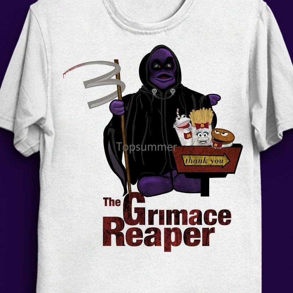 Grimace Reaper Mcdonalds Grimace As Grim Reaper Fast Food Ad Mascot Funny Pun T Shirt Mens - Grimace Plush