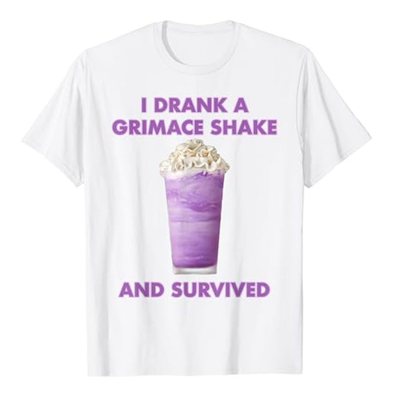 I Drank A Grimace Shake and Survived T Shirt Summer Fashion Sayings Graphic Tee Tops Funny 1 - Grimace Plush