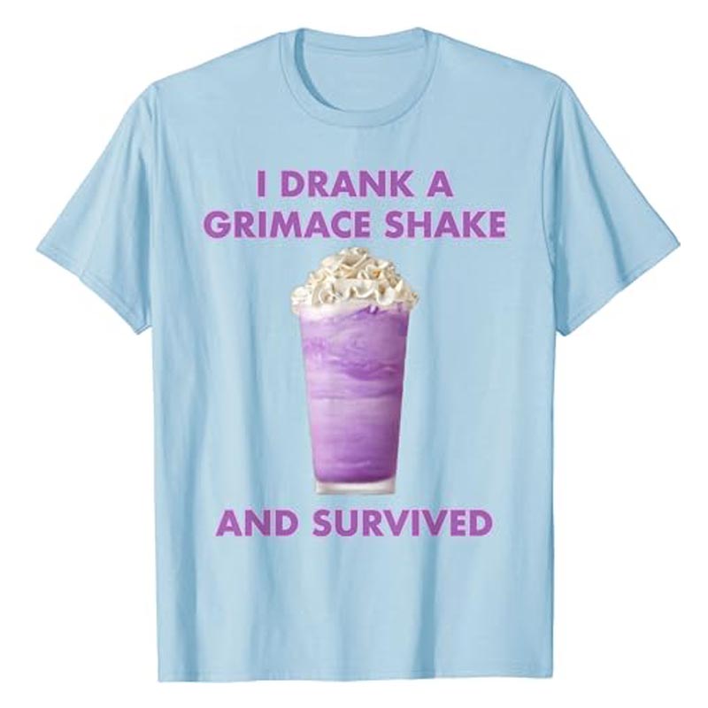 I Drank A Grimace Shake and Survived T Shirt Summer Fashion Sayings Graphic Tee Tops Funny 3 - Grimace Plush