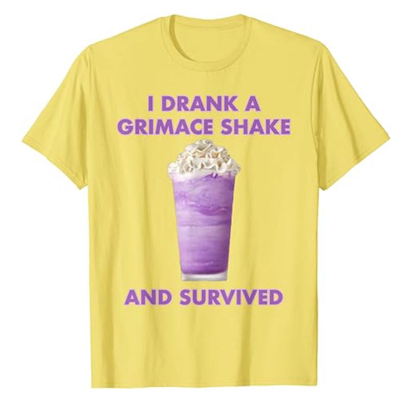 I Drank A Grimace Shake and Survived T Shirt Summer Fashion Sayings Graphic Tee Tops Funny 4 - Grimace Plush