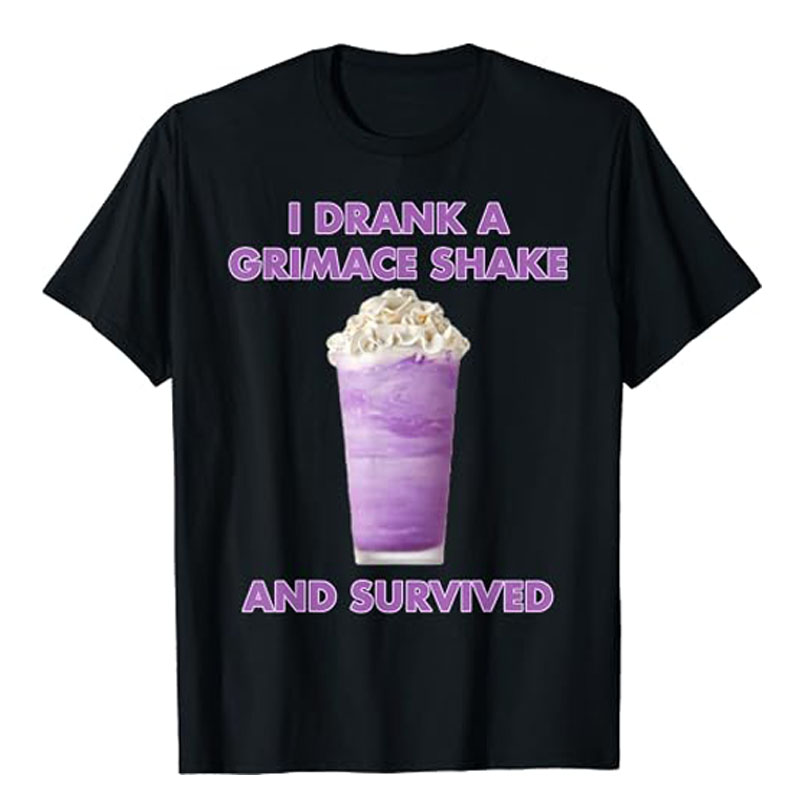 I Drank A Grimace Shake and Survived T Shirt Summer Fashion Sayings Graphic Tee Tops Funny - Grimace Plush